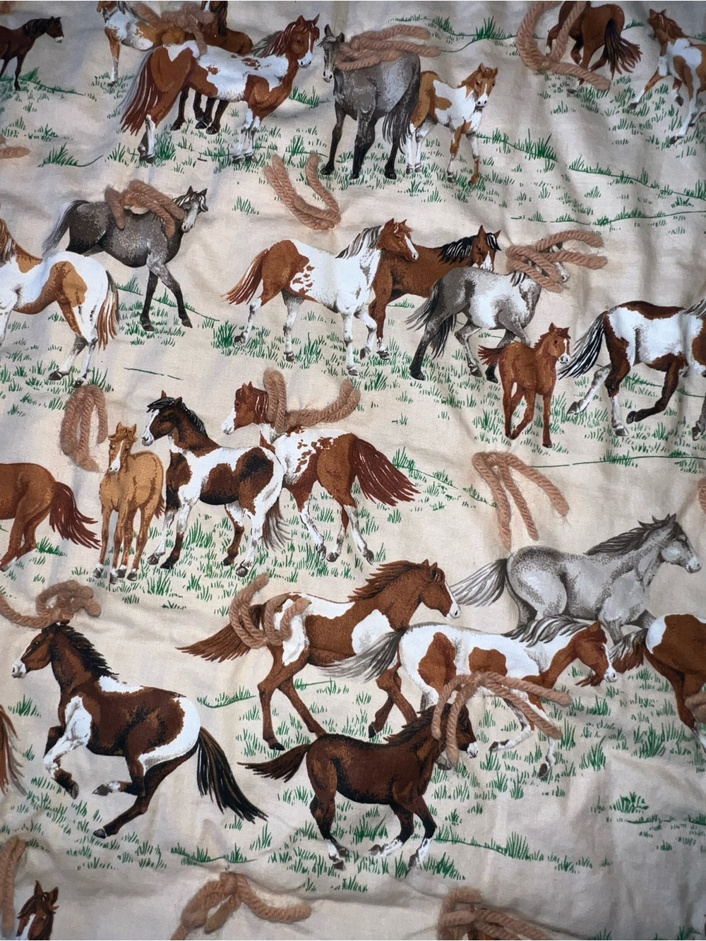 Vintage Horse Cream and Brown Horse-Print Quilt